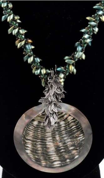 Close up of pendant on Long Magatama Necklace